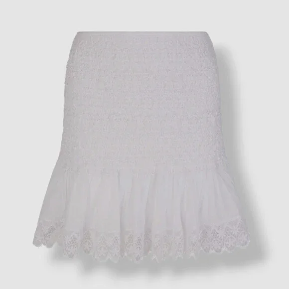 $418 Charo Ruiz Ibiza Women's White Fleur Lace Smocked Mini Skirt Size M - Picture 3 of 4